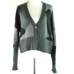 Wooden Ships Oversized Camo Print Button Front V-Neckline Sweater Cardigan M L